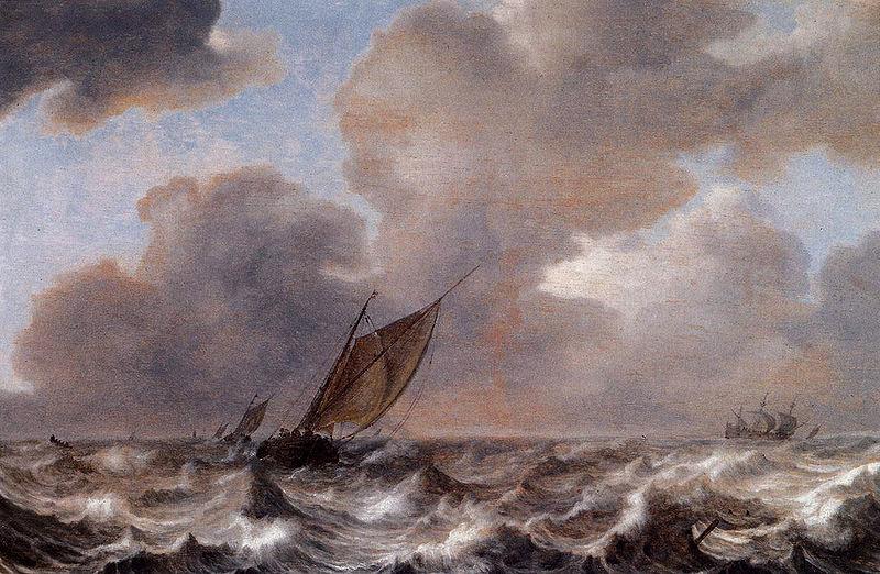 Jan Porcellis Vessels in a Strong Wind oil painting image